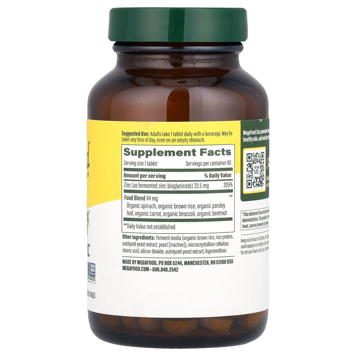 MegaFood Zinc, 22.5 mg, 60 Tablets - view 2