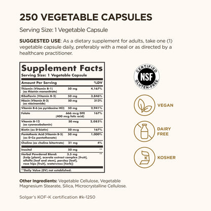 Solgar B-Complex "50", 250 Vegetable Capsules - view 3