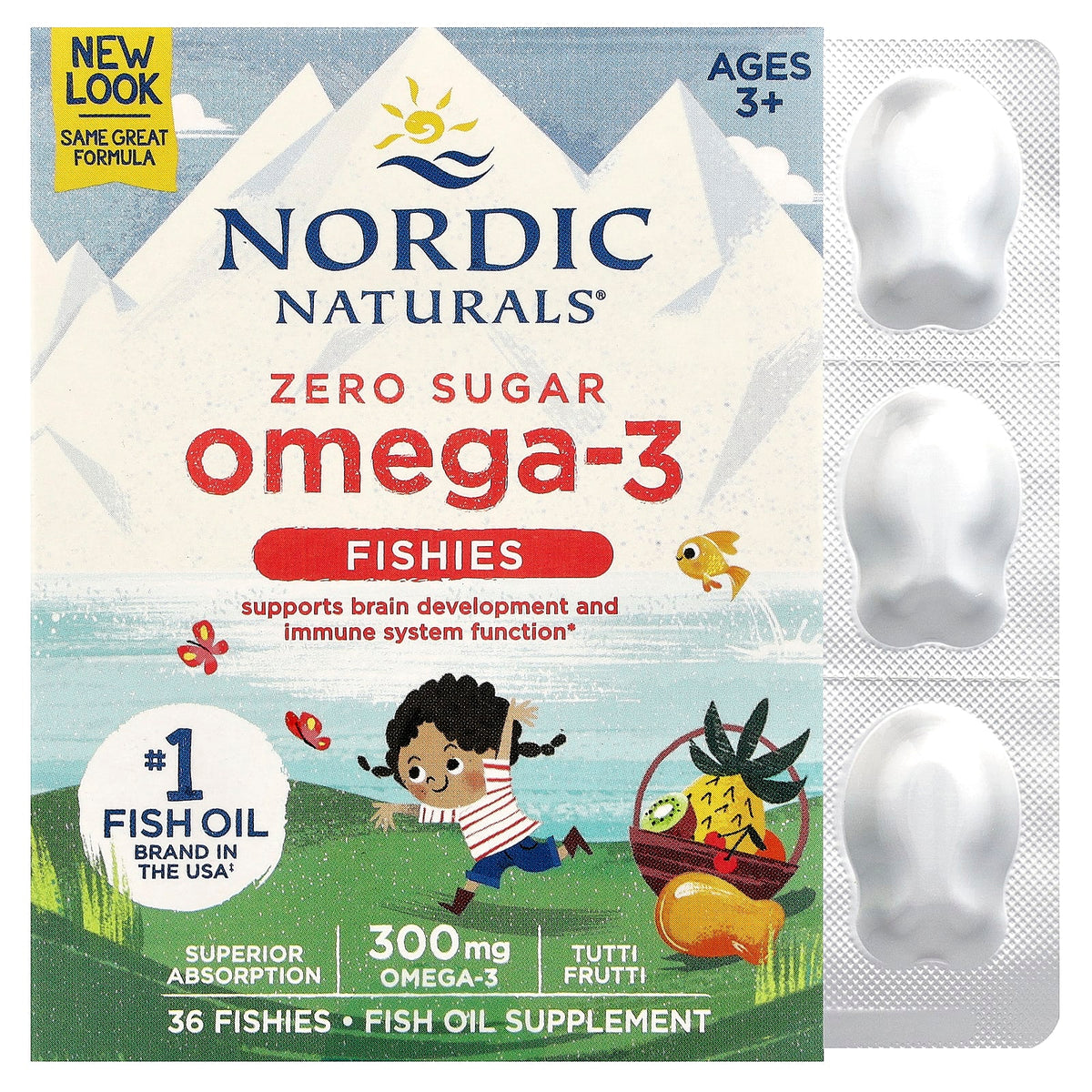 Nordic Naturals Omega-3 Fishies, Zero Sugar, Tutti Frutti, Ages 3+, 36 Fishies — product view