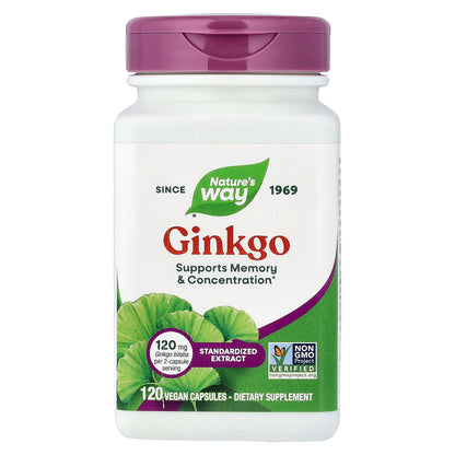 Nature's Way Ginkgo, Standardized Extract, 120 Vegan Capsules