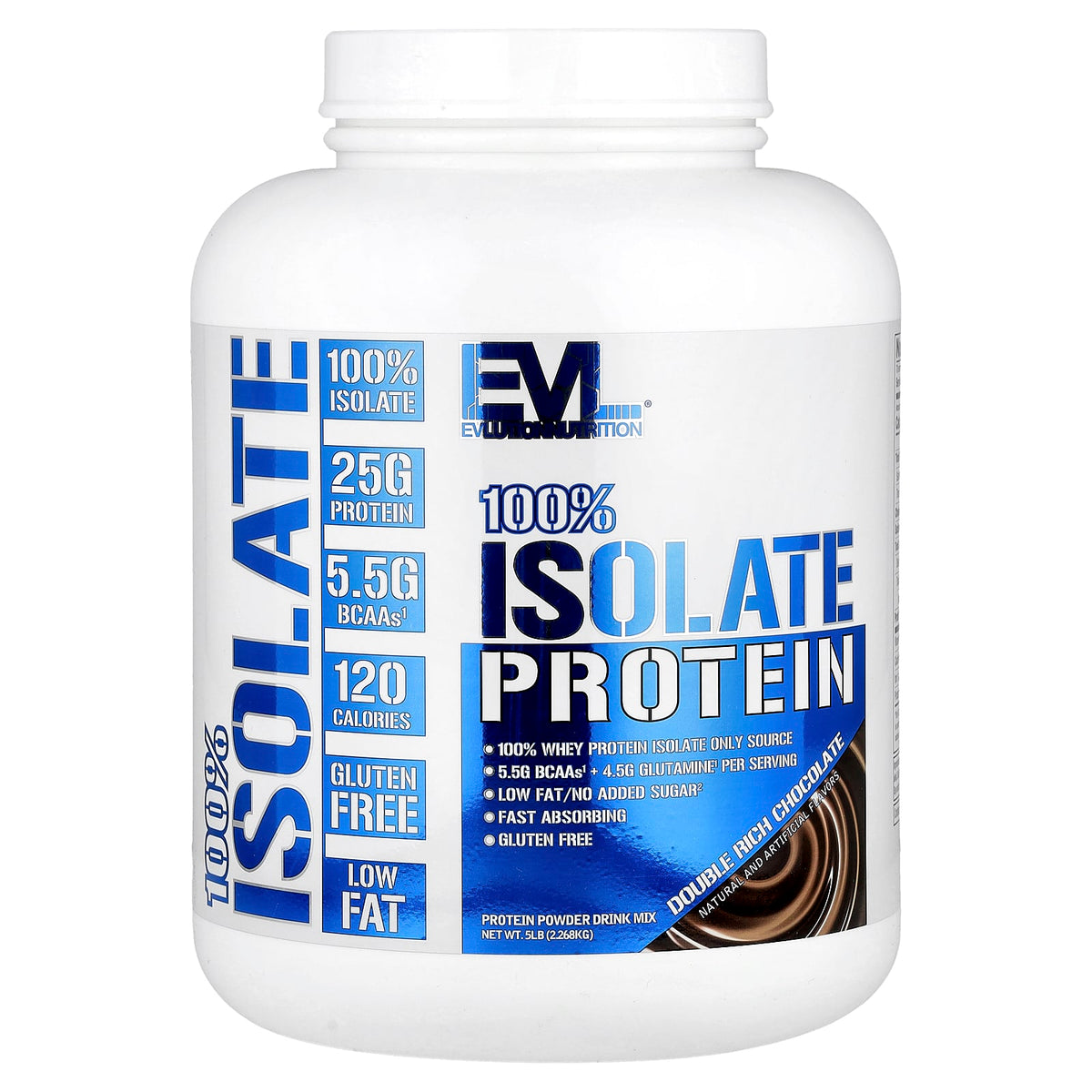 EVLution Nutrition 100% Isolate Protein, Double Rich Chocolate, 2.27 kg (5 lb) — product view