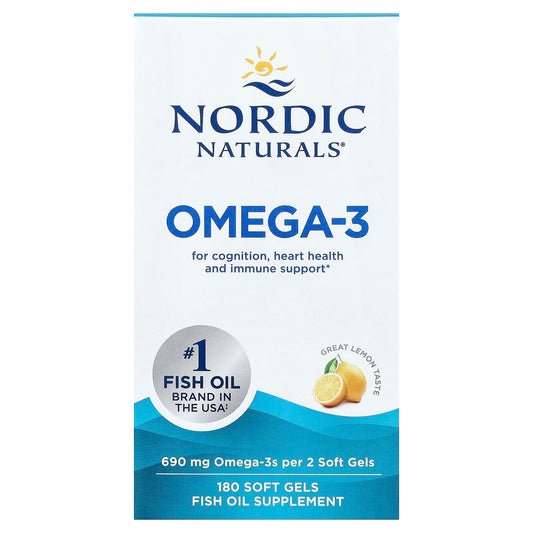 Nordic Naturals Omega-3 Fish Oil, Lemon, 345 mg, 180 Soft Gels