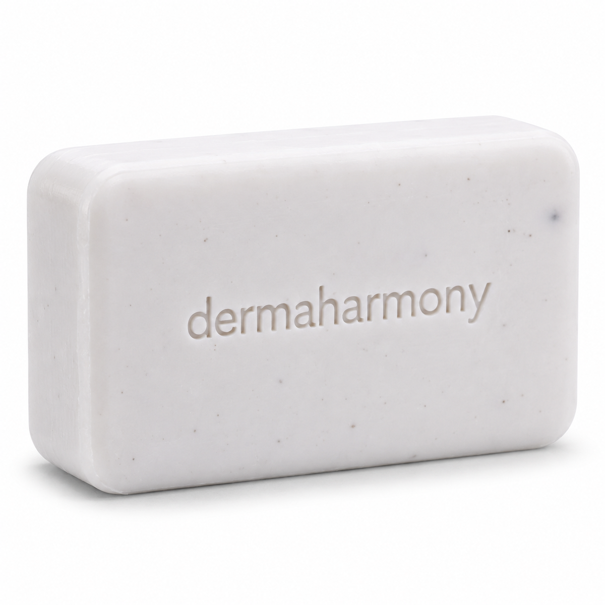 DermaHarmony Zinc + Shea Butter Soap - a bar of white soap with embossed logo
