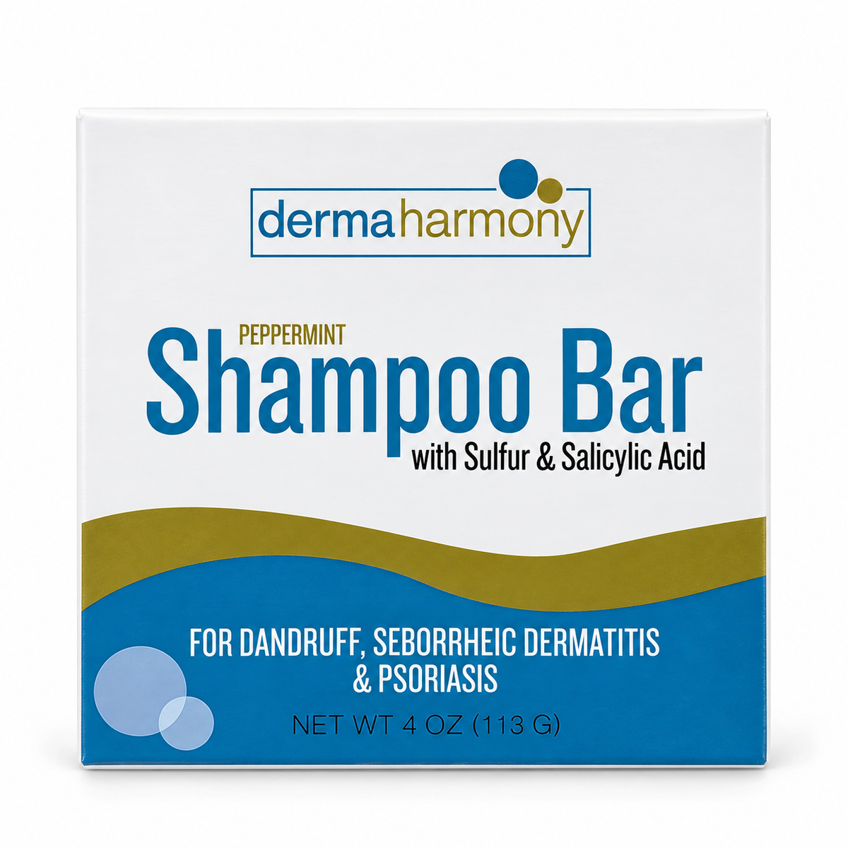 DermaHarmony Sulfur 5% + Salicylic Acid 2% Shampoo Bar 113 g - Front of product box