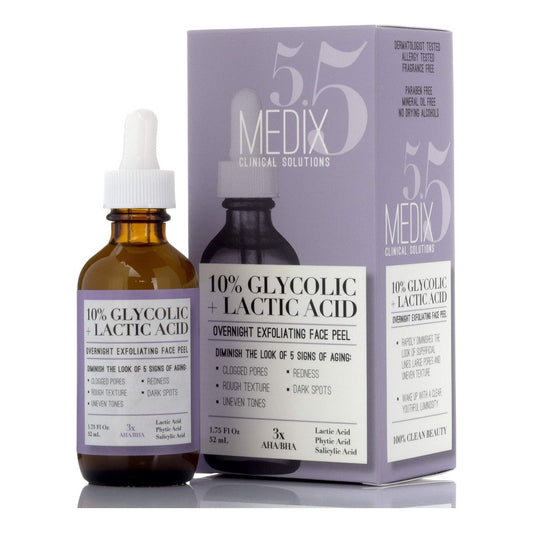 Medix 10% Glycolic Acid Face Peel Exfoliating Serum W/Lactic Acid + Salicylic Acid | Gentle Skin Care Exfoliate Facial Peel Treatment Targets Fine Lines, Wrinkles, Large Pores, Age Spots |1.75 FL Oz