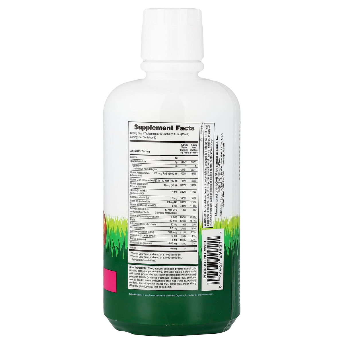 NaturesPlus Animal Parade Multivitamin Liquid, Tropical Berry, 887 ml (30 fl oz) - view 2