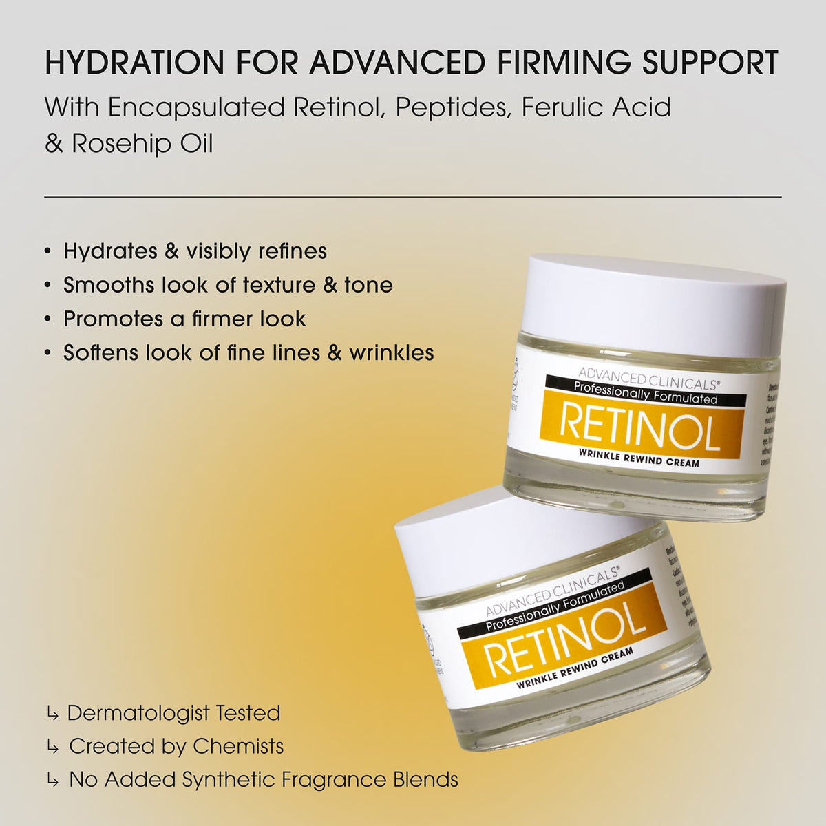 Advanced Clinicals Retinol Wrinkle Rewind Cream 74 ml (2.5 fl oz) - view 5