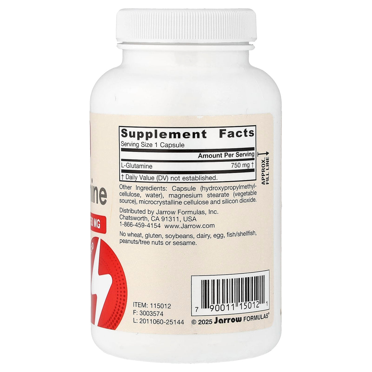 Jarrow Formulas Vegan L-Glutamine 750 mg, 120 Veggie Capsules - view 2