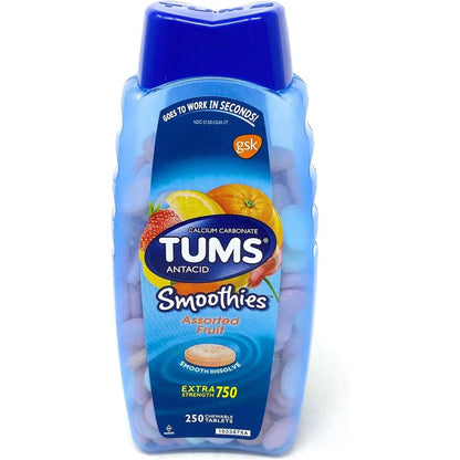 TUMS Smoothies Assorted Fruit Antacid Chewable Tablets 250Ct