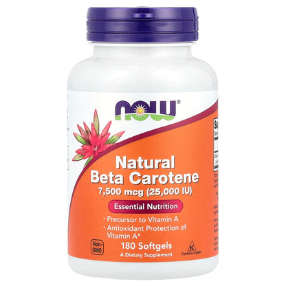 NOW Foods Natural Beta Carotene, 7,500 mcg (25,000 IU), 180 Softgels