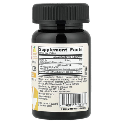 Jarrow Formulas Vegan Methyl B-12 & Methyl Folate, Lemon, 100 Chewable Tablets - view 2