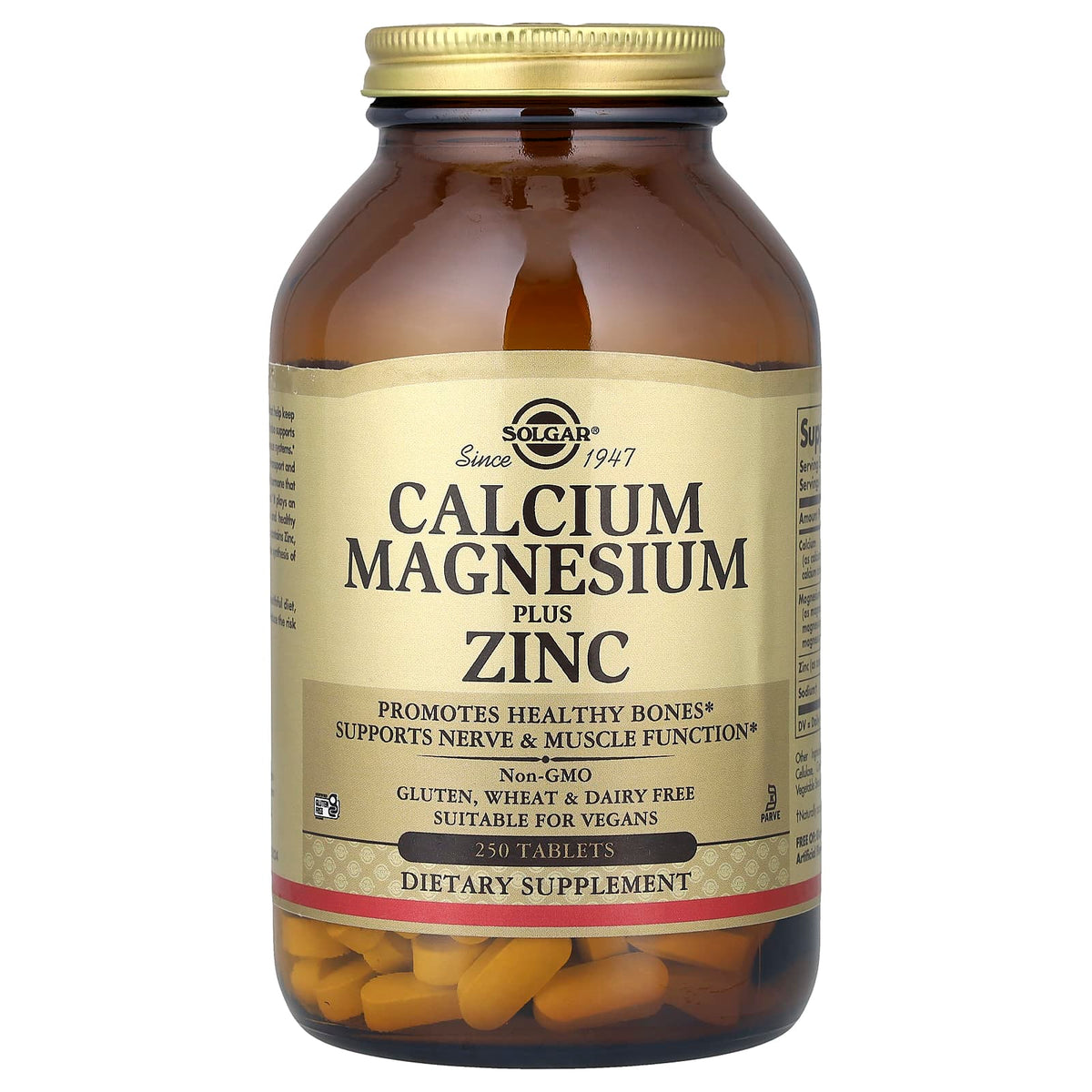 Solgar Calcium Magnesium Plus Zinc, 250 Tablets — product view