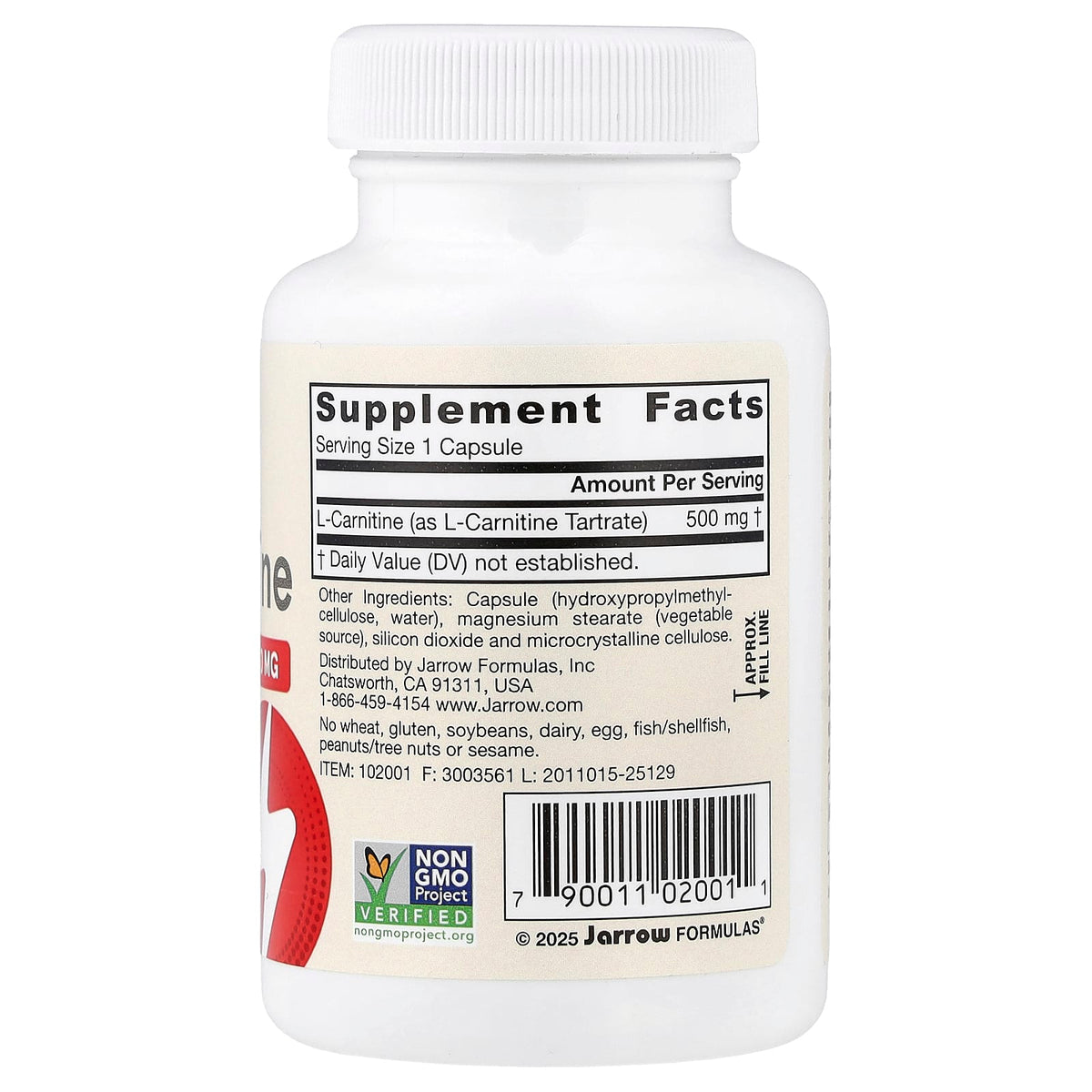 Jarrow Formulas Vegan L-Carnitine, 500 mg, 50 Veggie Capsules - view 2