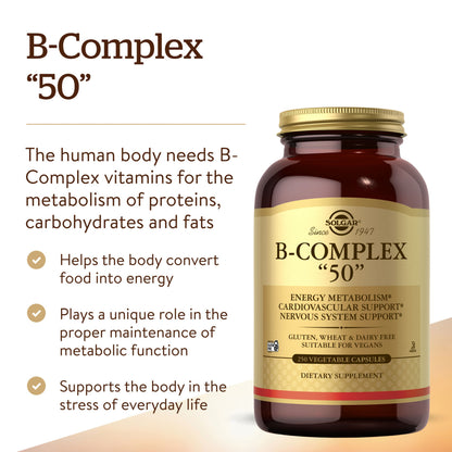 Solgar B-Complex "50", 250 Vegetable Capsules - view 5