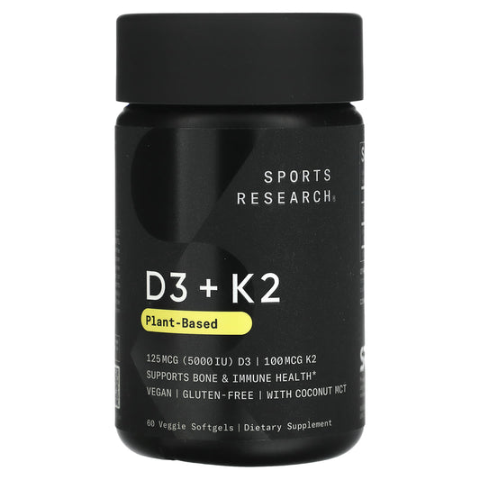 Sports Research D3 + K2 Plant-Based 125 mcg/100 mcg 60 Veggie Softgels