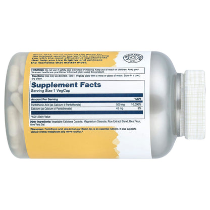 Solaray Pantothenic Acid with Aloe Vera, 250 VegCaps - view 2