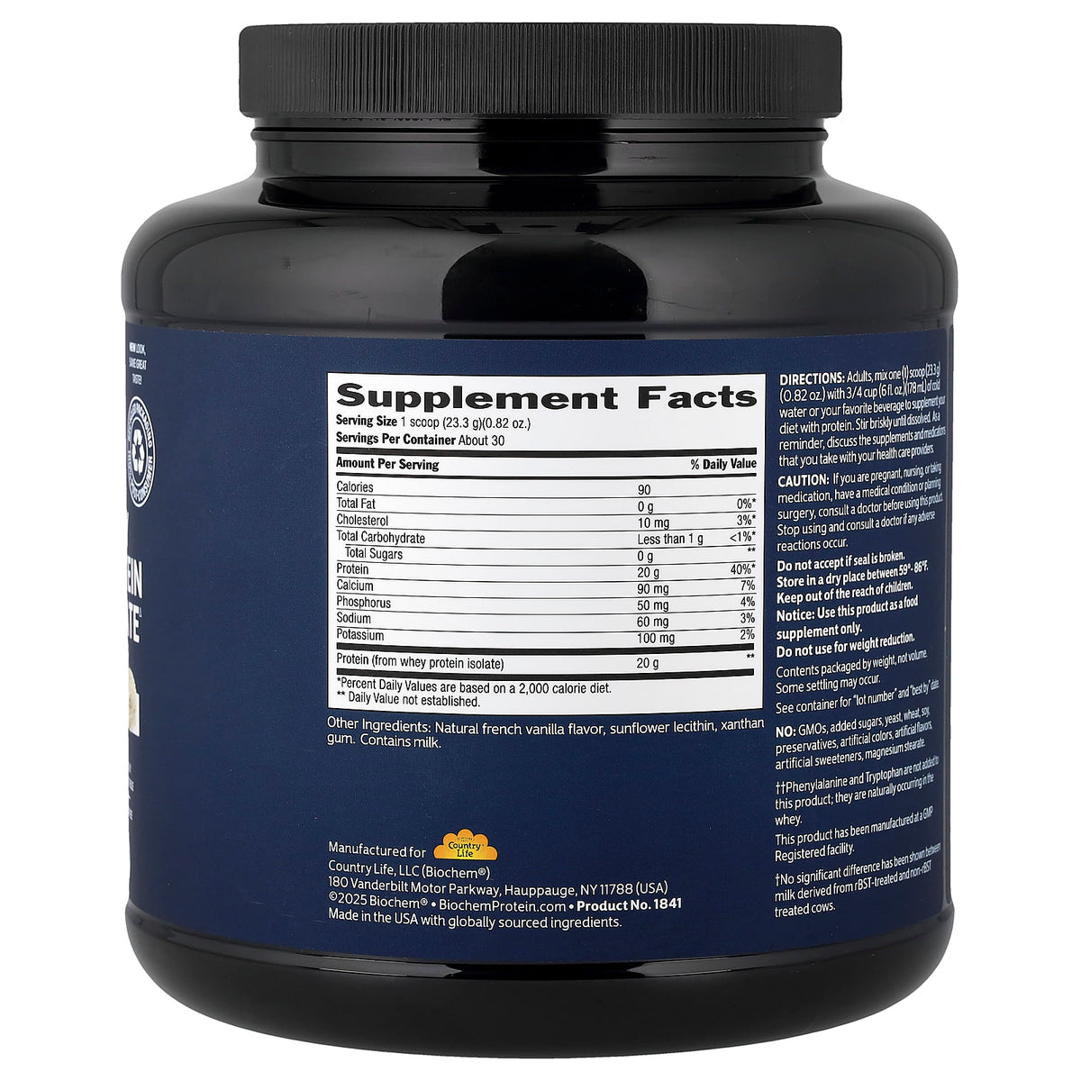Biochem 100% Whey Protein Isolate Powder, Natural, 699 g (1.5 lb) - view 2