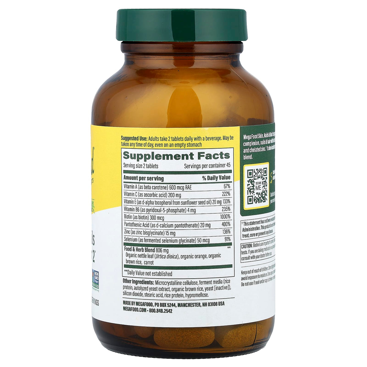 MegaFood Skin, Nails & Hair 2, 90 Tablets - view 2