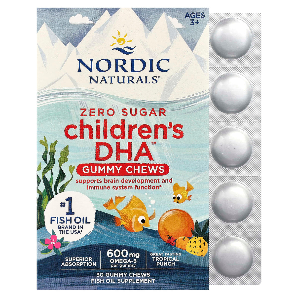 Nordic Naturals Children's DHA Gummy Chews, Ages 3+, Tropical Punch, 30 Gummies — product view