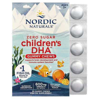 Nordic Naturals Children's DHA Gummy Chews, Ages 3+, Tropical Punch, 30 Gummies