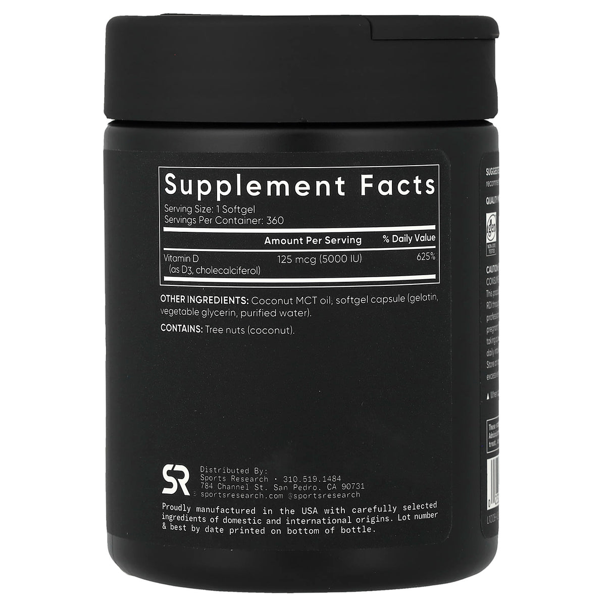 Sports Research Vitamin D3 125 mcg (5,000 IU), 360 Softgels — alternate product view