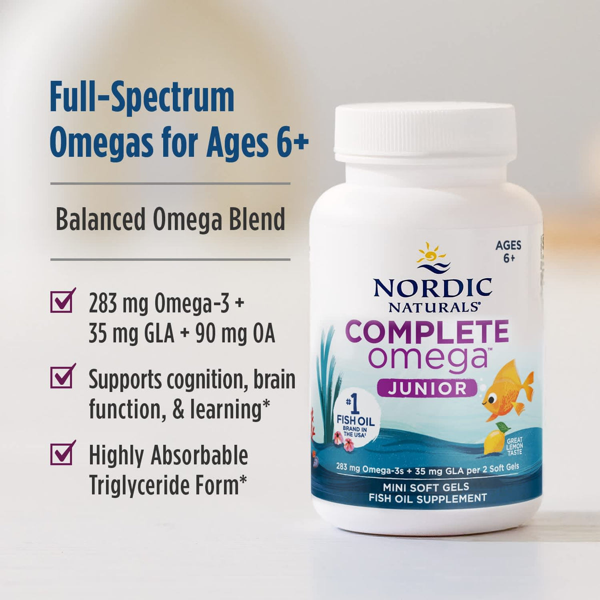 Nordic Naturals Complete Omega Junior, Lemon, Ages 6+, 180 Mini Soft Gels - view 4