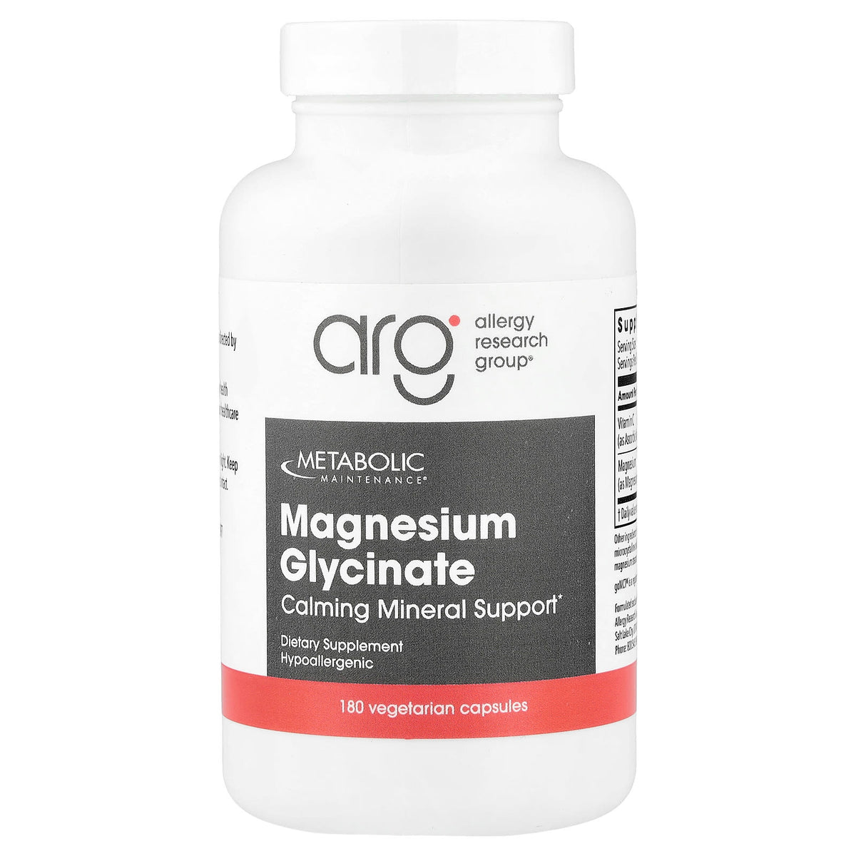 Metabolic Maintenance Magnesium Glycinate, 180 Vegetarian Capsules — product view