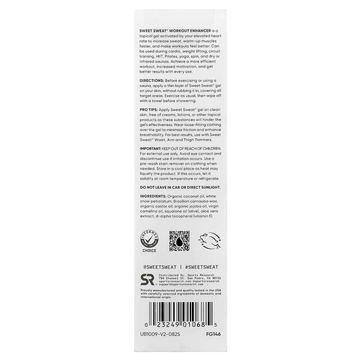 Sports Research Sweet Sweat Workout Enhancer Coconut 181 g (6.4 oz) — alternate product view