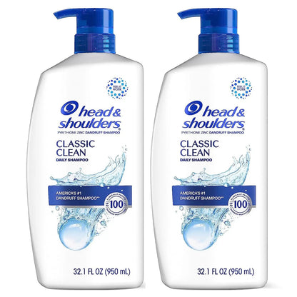 Head & Shoulders Classic Clean Dandruff Shampoo Twin Pack, Anti-Dandruff Daily Use, Paraben-Free, Color-Safe, 32.1 Fl Oz Each (Set of 2)