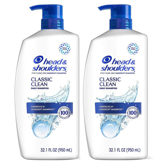 Head & Shoulders Classic Clean Dandruff Shampoo Twin Pack, Anti-Dandruff Daily Use, Paraben-Free, Color-Safe, 32.1 Fl Oz Each (Set of 2)