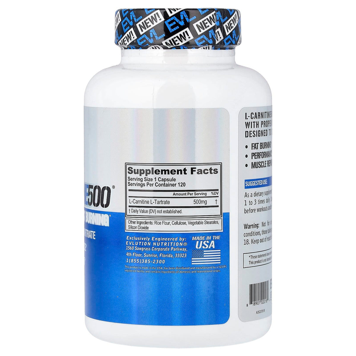 EVLution Nutrition L-Carnitine500 500 mg, 120 Capsules - view 2
