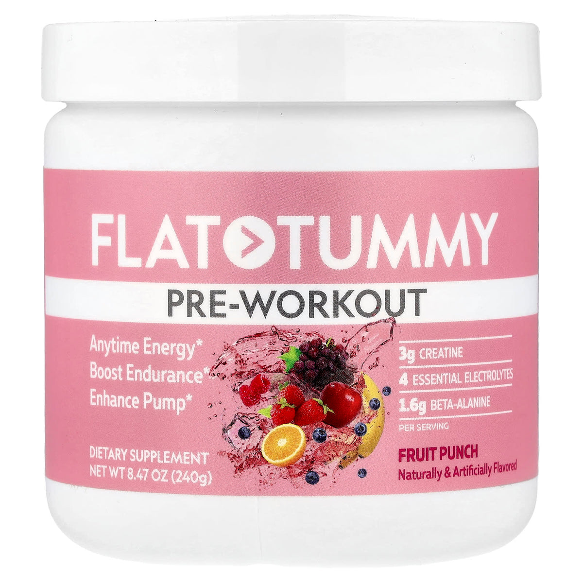 Flat Tummy Pre-Workout Powder Fruit Punch 240 g (8.5 oz) — product view