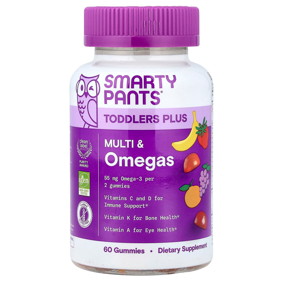 SmartyPants Toddler Plus Multi & Omegas, Mixed Fruit Flavours, 60 Gummies