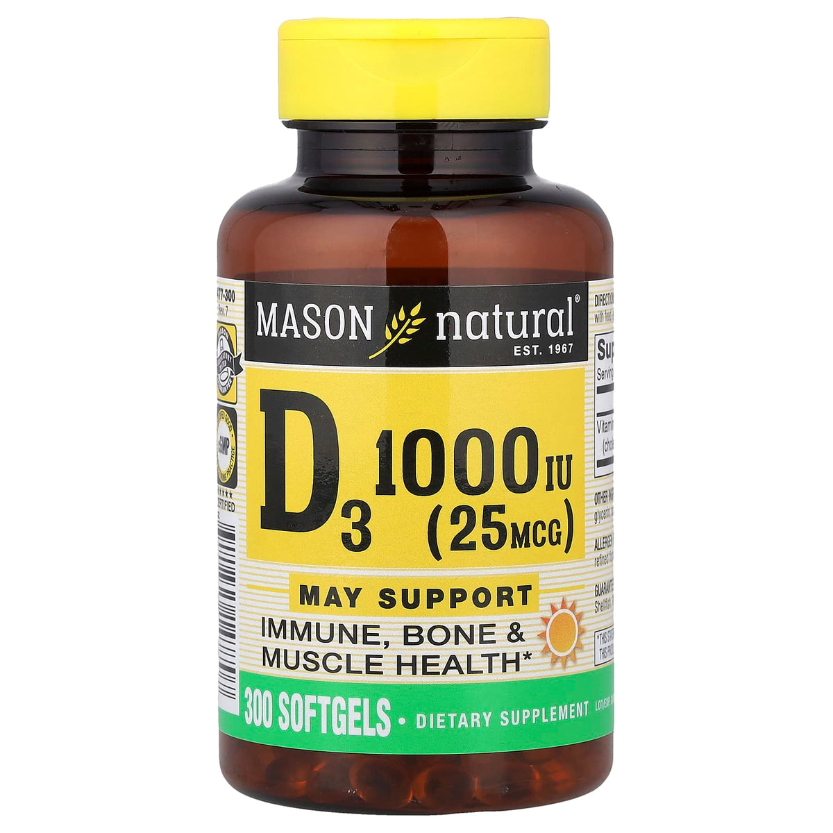 Mason Natural Vitamin D3 25 mcg (1,000 IU) 300 Softgels — product view