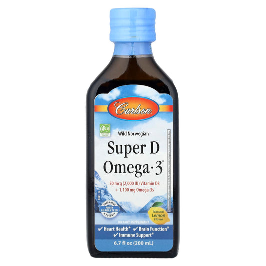 Carlson Wild Norwegian Super D Omega-3, Natural Lemon, 200 ml (6.7 fl oz)