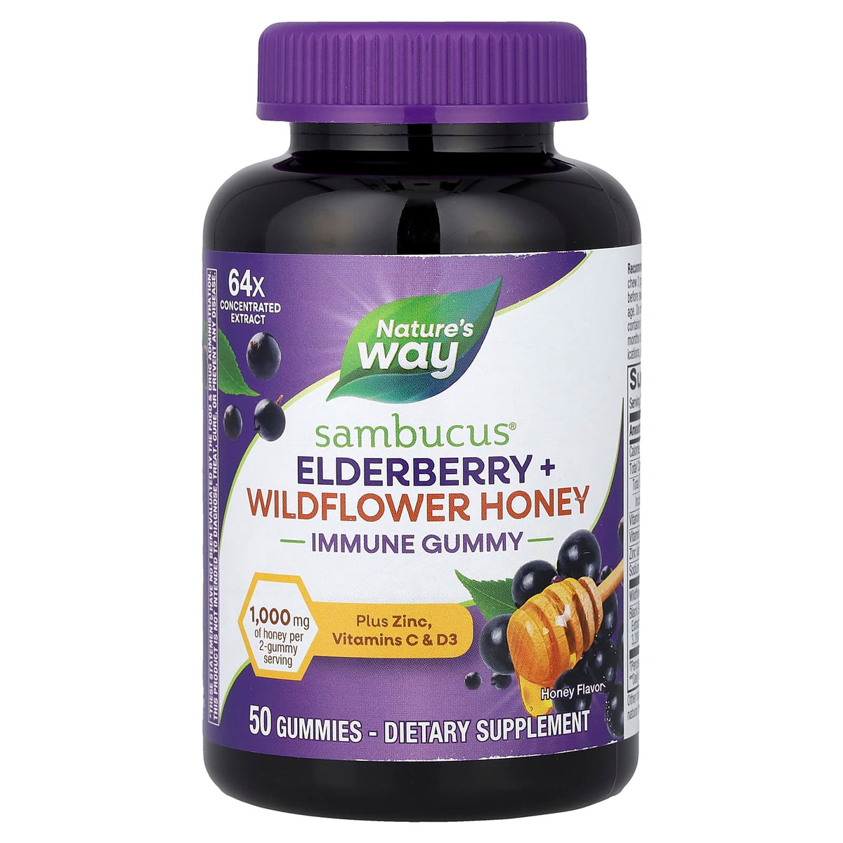 Nature's Way Sambucus Elderberry + Wildflower Honey Gummies, 50 Gummies