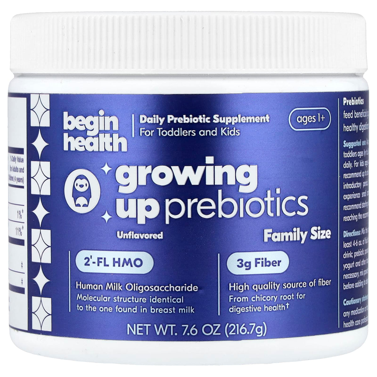 Begin Health Kids Growing Up Prebiotics, Ages 1+, Unflavoured, 7.6 oz (216.7 g) — product view
