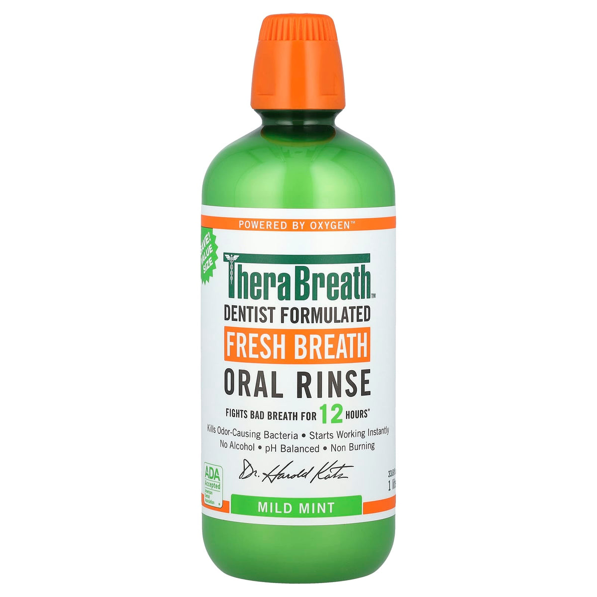 TheraBreath Fresh Breath Oral Rinse, Mild Mint, 1 L (33.8 fl oz) — product view