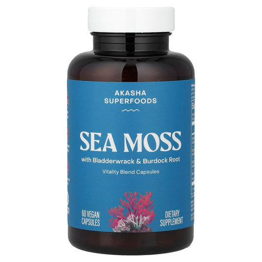 Akasha Superfoods Sea Moss with Bladderwrack & Burdock Root, 60 Vegan Capsules