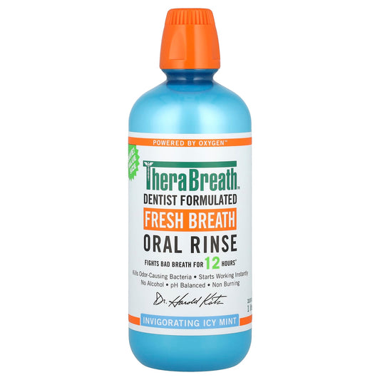 TheraBreath Fresh Breath Oral Rinse, Invigorating Icy Mint, 1 L (33.8 fl oz)