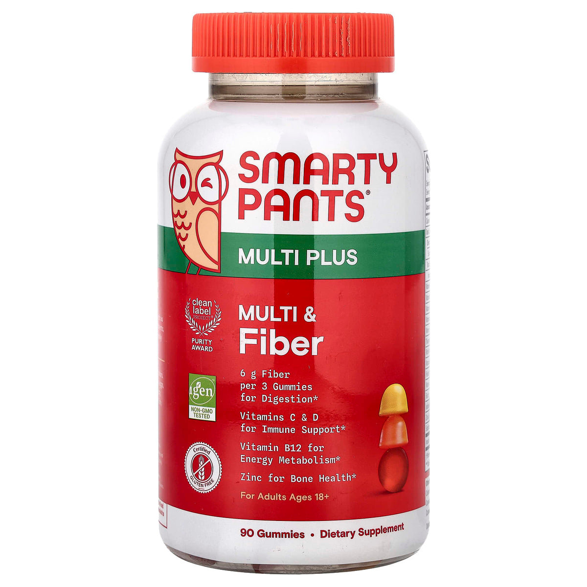 SmartyPants Multi Plus Multi & Fibre Gummies, Strawberry Orange Lemon, 90 Count