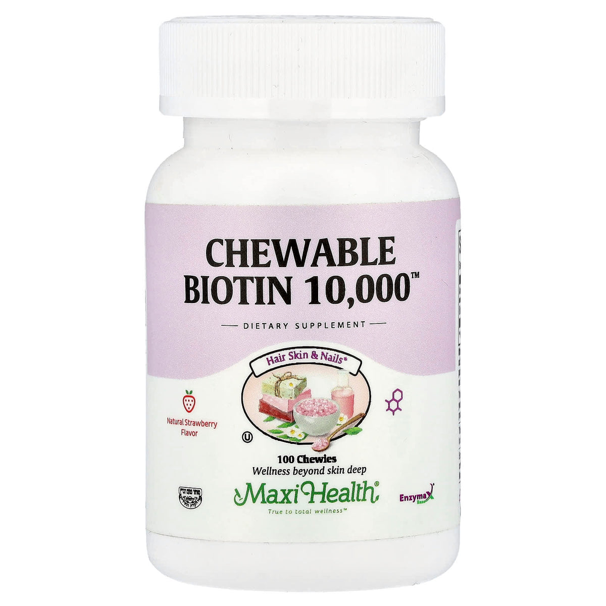 Maxi Health Chewable Biotin 10,000, Natural Strawberry, 100 Chewies
