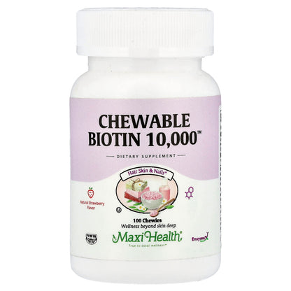 Maxi Health Chewable Biotin 10,000, Natural Strawberry, 100 Chewies