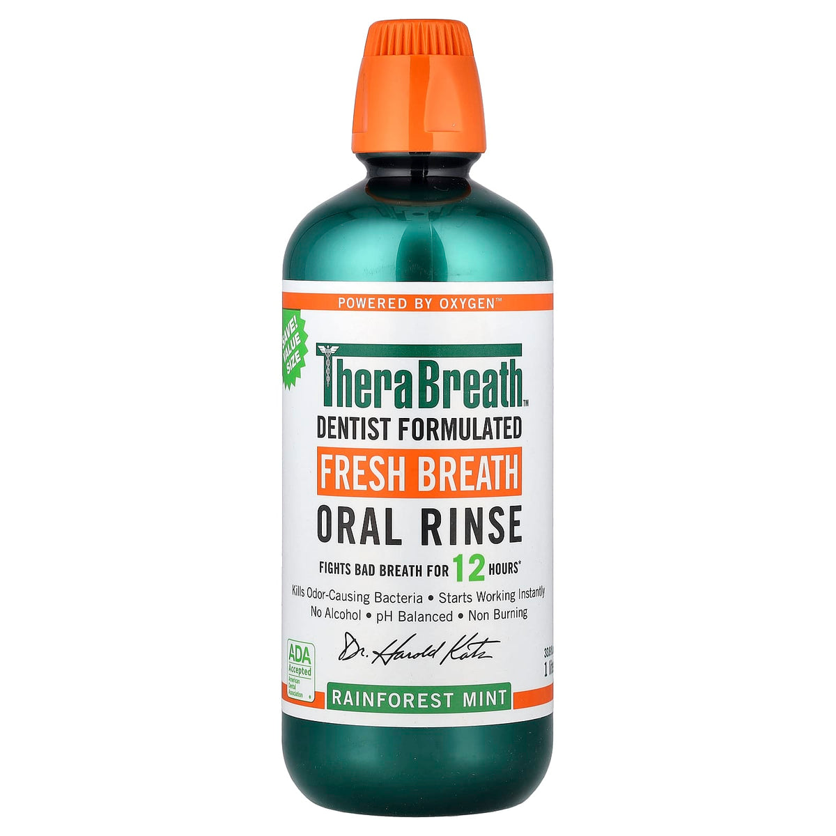 TheraBreath Fresh Breath Oral Rinse, Rainforest Mint, 1 L (33.8 fl oz)