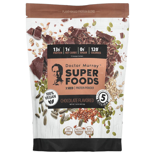 Dr. Murray's Super Foods 3 Seed Protein Powder, Chocolate, 453.5 g (16 oz)