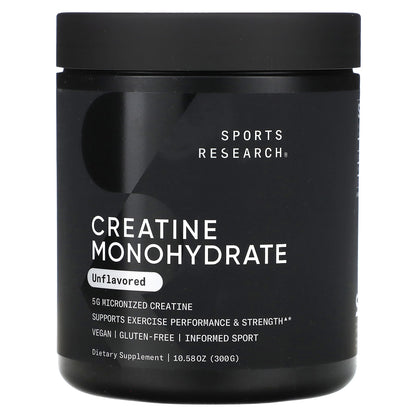 Sports Research Creatine Monohydrate Powder, Unflavoured, 300 g (10.58 oz)