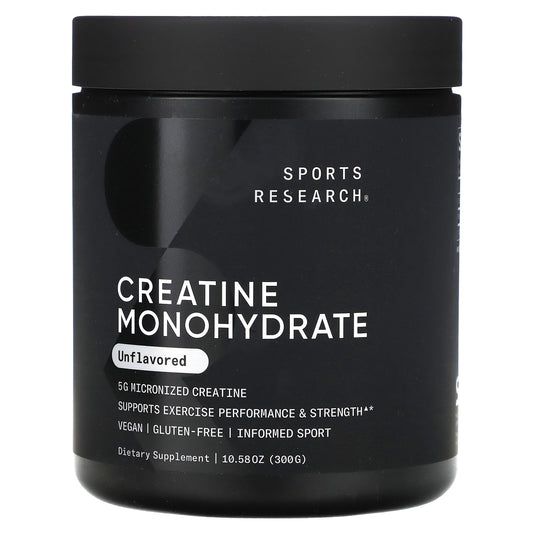 Sports Research Creatine Monohydrate Powder, Unflavoured, 300 g (10.58 oz)