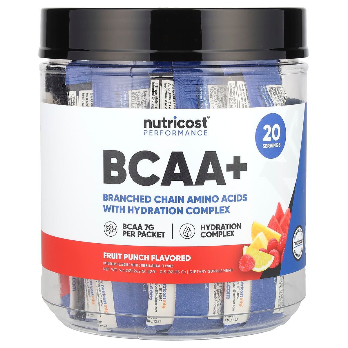 Nutricost Performance BCAA+ Fruit Punch, 20 Packets — product view