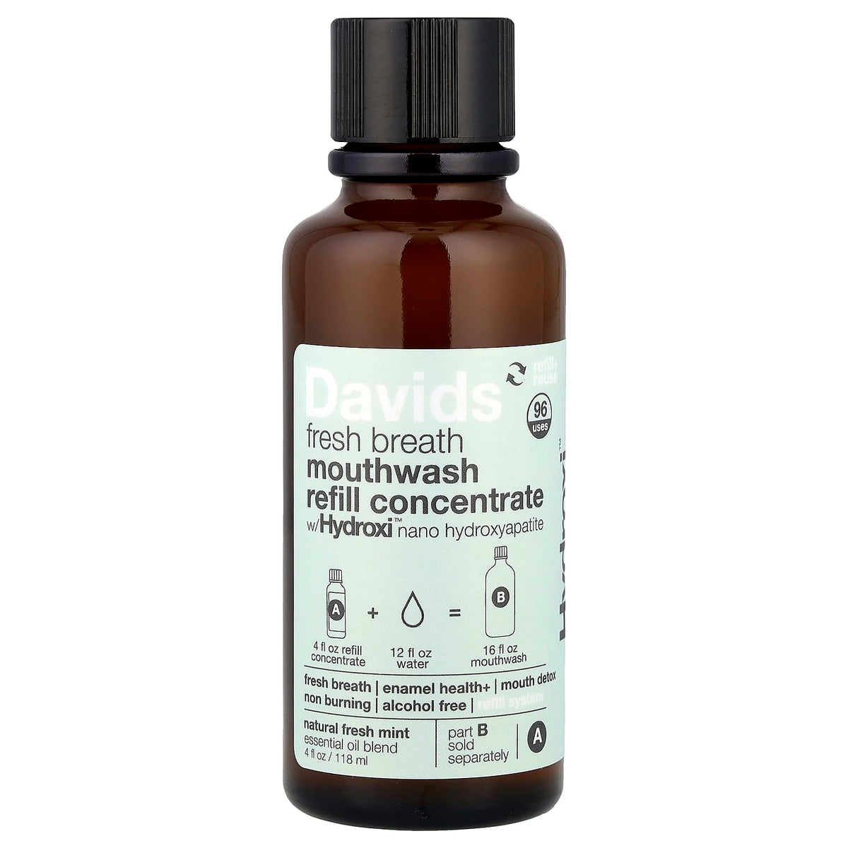 Davids Fresh Breath Mouthwash Refill Concentrate, Fresh Mint, 118 ml (4 fl oz)