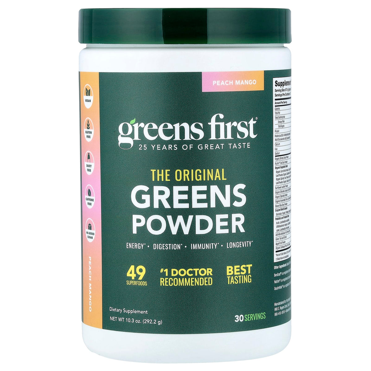Greens First Greens Powder, Peach Mango, 292.2 g (10.3 oz)